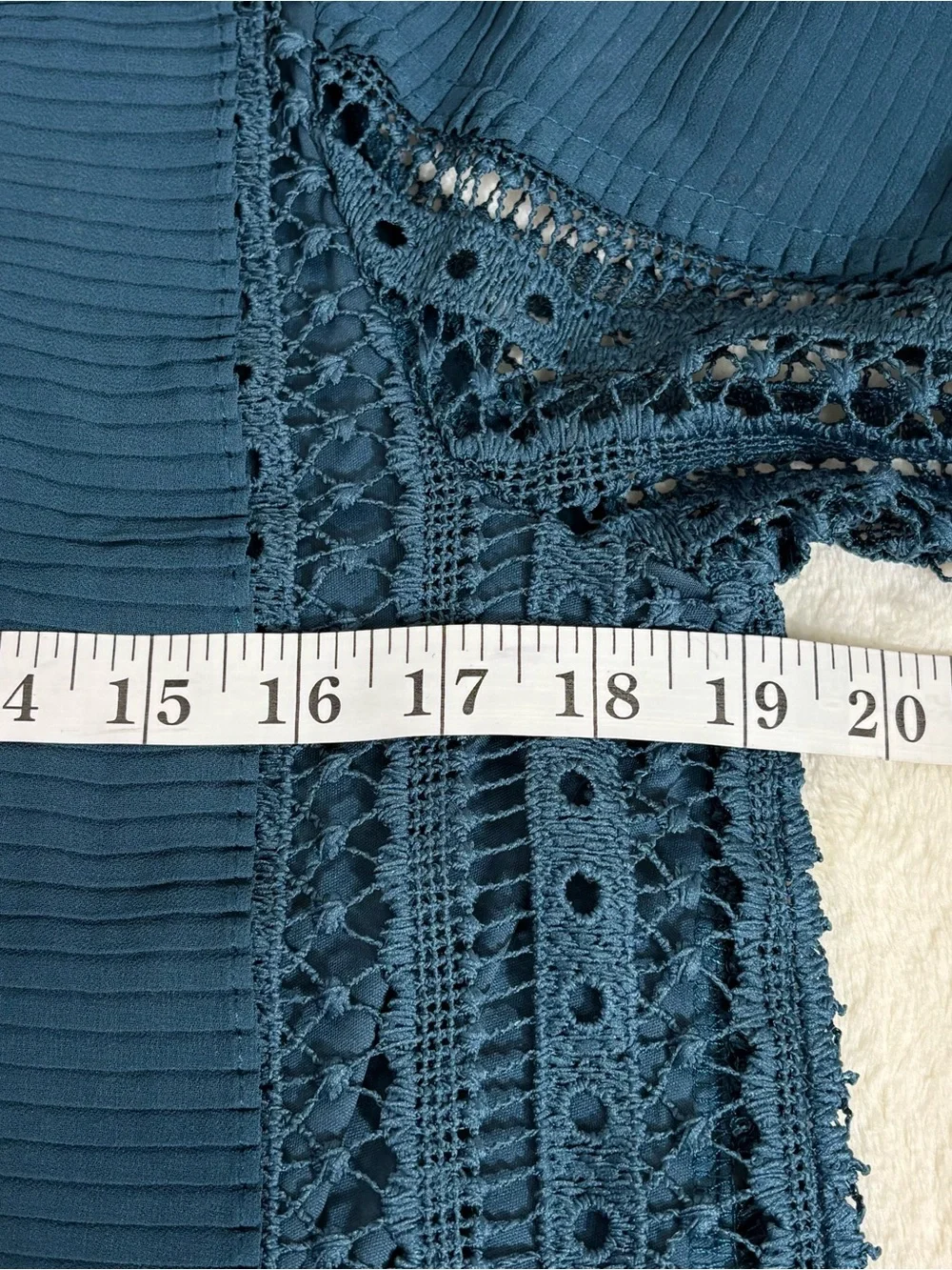 Calligraphie by Anthropology Women’s Ruffled Panel Blouse Teal Eyelet Lace S